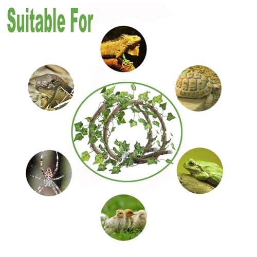 Tfwadmx 7FT Jungle Vines for Reptiles with Suction Cups 2 Pcs Bend A Branch Ivy Artificial Climbing Fake Leaves Habitat Terrarium for Chameleons, Snakes, Ball Python (2m/6.5Ft) - size: 6.5 Ft Thin Vines 2 pcs