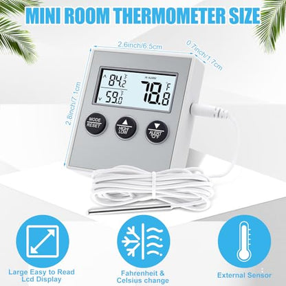 Relaxweex 3 Pack Refrigerator Thermometer Freezer Alarm Digital Thermometer with Sensor, High and Low Alarm Memory Function for Freezer Fridge Kitchen Aquarium(White)