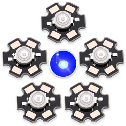 5PCS 3W Blue LED Chip, 3W Light Emitting Diode with Aluminum Plate 20mm Star PCB Base Heat Sink COB Lamp Beads for DIY Lighting, Repairing Lamps(700mA,3.2-3.6V,140deg,460-465nm) - color: Blue
