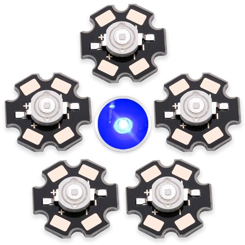 5PCS 3W Blue LED Chip, 3W Light Emitting Diode with Aluminum Plate 20mm Star PCB Base Heat Sink COB Lamp Beads for DIY Lighting, Repairing Lamps(700mA,3.2-3.6V,140deg,460-465nm) - color: Blue