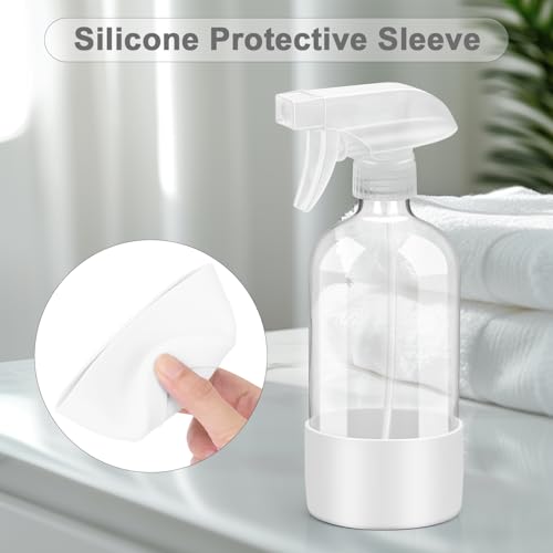 Worldgsb 2 Pack Glass Spray Bottles with Silicone Sleeve, 16 oz Empty Refillable Containers with Adjustable Spray Nozzles, Spray Bottles for Hair, Cleaning Solutions and Plants White - color: White