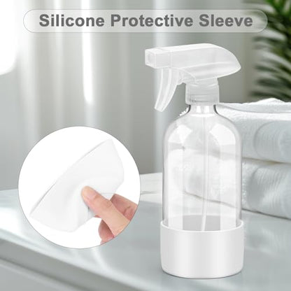 Worldgsb 2 Pack Glass Spray Bottles with Silicone Sleeve, 16 oz Empty Refillable Containers with Adjustable Spray Nozzles, Spray Bottles for Hair, Cleaning Solutions and Plants White - color: White