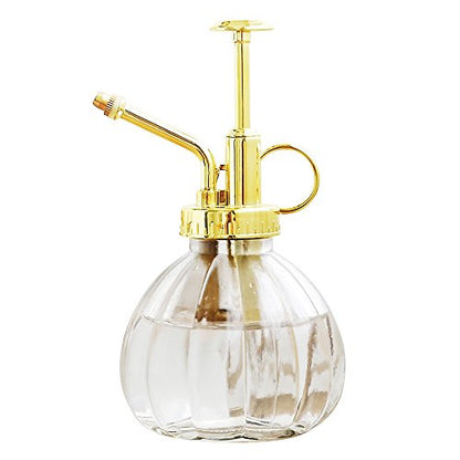 Plant Mister, 6.5" Tall Decorative Glass Water Spray Bottle with Gold Top Pump Small Watering Can by Ebristar - Clear - color: Clear+Gold N