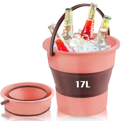 Collapsible Bucket 4.5 Gallon/17L Large Plastic Household Cleaning Mop Buckets Foldable Water Bucket for Car Wash Fishing Camping Beach (Pink-Large) - color: Pink-large