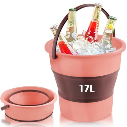Collapsible Bucket 4.5 Gallon/17L Large Plastic Household Cleaning Mop Buckets Foldable Water Bucket for Car Wash Fishing Camping Beach (Pink-Large) - color: Pink-large