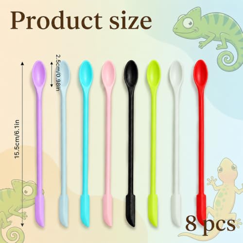 Jeffdad 8 Pcs Reptile Spoon, Crested Gecko Food Mixing Spoon Reptile Powder Fruit Mixing Stirring Food Feeding Spoons Long Handle Feeding Tool fit Gargoyle Bearded Dragon Lizard