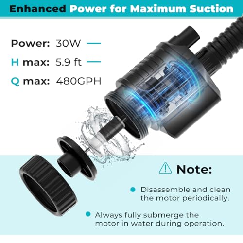 fishkeeper Electric Aquarium Gravel Cleaner, 8 in 1 Automatic Fish Tank Cleaning Tools Gravel Vacuum for Aquarium, for Change Water/Wash Sand/Water Filter/Water Circulation