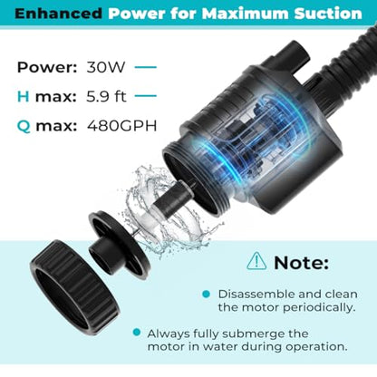 fishkeeper Electric Aquarium Gravel Cleaner, 8 in 1 Automatic Fish Tank Cleaning Tools Gravel Vacuum for Aquarium, for Change Water/Wash Sand/Water Filter/Water Circulation