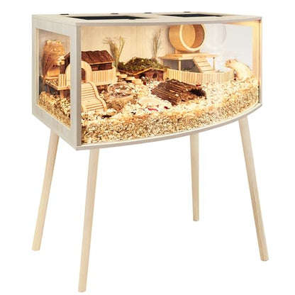 Prolee Hamster Cage with Curved Design,Chew Proof Wooden Hamsters Enclosure with Leg Stand and Openable Top or Gerbils,Hamster Habitat - size: 40"L x 20"W x 20"H