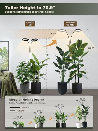 Tall Plant Grow Light for Indoor Plants, Full Spectrum Plant Light | 48W LED Grow Lamp with Dual Heads, 23.5-71" Adjustable Height, 3/9/12/16H Timer, 6-Level Dimming for Large Houseplants - color: Black (Dual Heads)