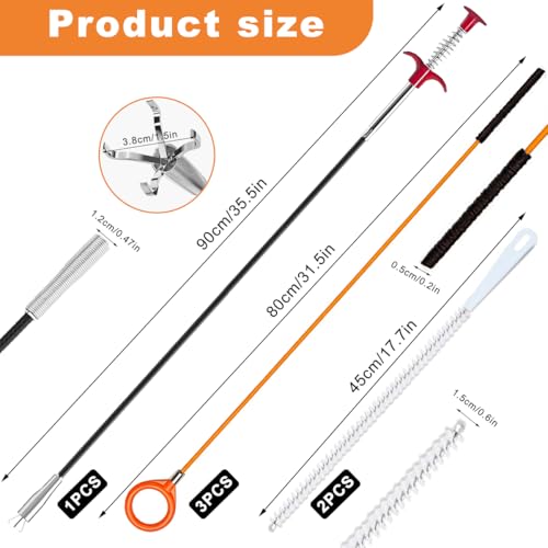 Drain Snake for Hair Clogs - Flexible Snake Cleaner Tool for Shower, Sink, Tub & Bathtub Drain Clog Remover, with Steel Core (6)