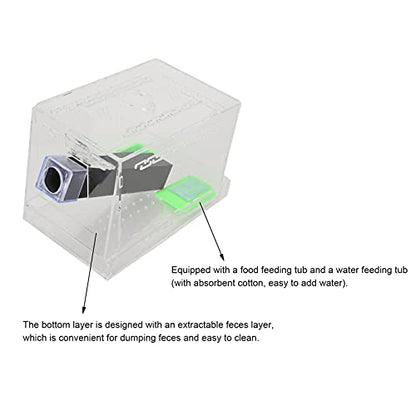 SUNGOOYUE Cricket Keeper Box, Acrylic Feeding Box with Water Food Tub, Clear Ventilated Lid and Waste Tray, 15x10x10cm for Reptile Terrarium Breeding Home Office (Small 26x5cm) - size: Small 26x5cm