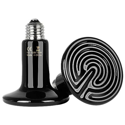 Simple Deluxe 150W Reptile Heat Bulb 2-Pack Ceramic Heat Emitter Lamp Heater Light for Lizard Turtle Snake Pet Chicken Coop Brooder, No Light No Harm, Black - size: 150 Watts, style: 2 Pack