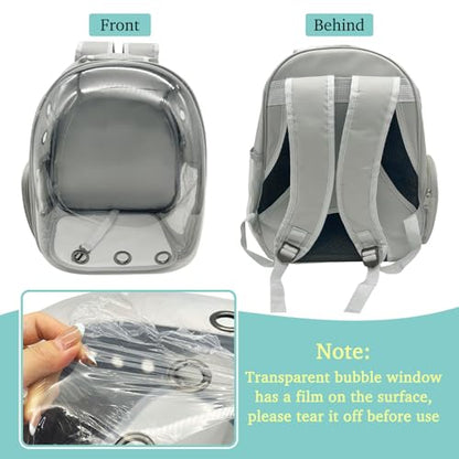 PINVNBY Bearded Dragon Carrier Backpack with Harness and Leash Set Large Reptile Travel Carrier Portable Lizard Backpack Clear Bubble Window Small Animal Carrying Bag for Gecko Kitten Rabbit (Gray) - color: Gray