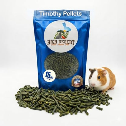 High Desert Timothy Hay Pellets for Small Pets, Natural Timothy Pellets for Daily Feeding, Rabbits, Chinchillas and Guinea Pigs Food, Balanced Fiber for Digestive Health, Small Pet Supplies, 15 oz Bag | Compressed Grass Fiber Formula, Supports Healthy Dig