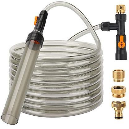 hygger Bucket-Free Aquarium Water Change Kit Metal Faucet Connector Fish Tank Vacuum Siphon Gravel Cleaner with Long Hose 25FT Drain & Fill - size: 25 Foot(Pack of 1)
