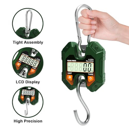 GRAM PRES Digital Hanging Scale 660LB/300KG,Handheld Mini Crane Scale,Deer Hunting Scales,Digital Luggage Scale with Hooks for Farm，Fishing, Fish, Meat，Game,Outdoor.