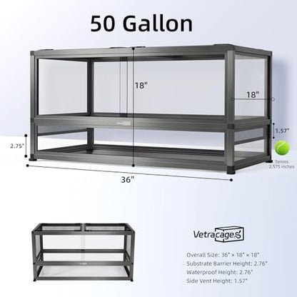 36x18x18 Glass Reptile Terrarium, 50 Gallon Aluminum Frame Reptile Enclosure with Waterproof Base, Sliding Doors, Screen Top & Stackable Design for Snakes Geckos Lizards - size: Bioactive-36X18X18INCH