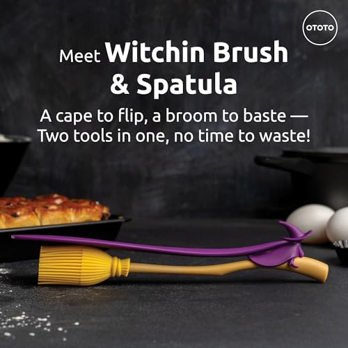 OTOTO Spatula and Pastry Brush - Silicone Heat Resistant and Basting Brush, Cooking and Baking Spatula, Spooky Witchy Gifts, Gothic Kitchen Halloween Gifts, Unique Kitchen Gadgets (Witchin) - color: Witchin