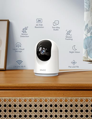 GNCC 2K Indoor Security Camera, Baby/Pet Camera with Phone App | Motion Detection, Baby/Pet Camera with Phone App, Night Vision, 2-Way Audio, TF/Cloud Storage, Works with Alexa & Google Home - color: 2K-1pack