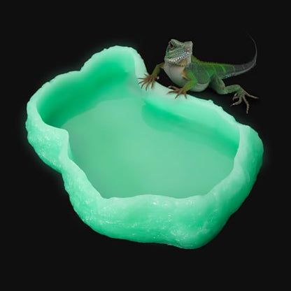 AZV Small Reptile Food Water Rock Bowls,Luminous Amphibian Feeding Dish,Resin Rock Worm Feeder Terrarium for Lizards,Chameleon,Leopard Gecko,Frog,Bearded Dragons,Snake,Hermit Crabs,Turtle Spider Pet - size: Small(3.4*5.5*1.2in)