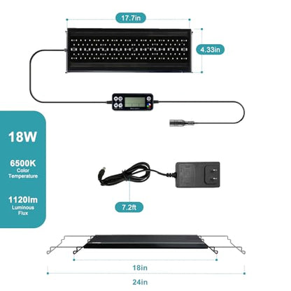 24/7 LED Aquarium Light, IP68 Waterproof Extendable Bracket Fish Tank Light with Timer, 7 Colors, 10 Level Adjustable Brightness, DIY Mode Full Spectrum Aquarium Plant Light for 18-24 Inch Fish Tank - size: 18"-24"