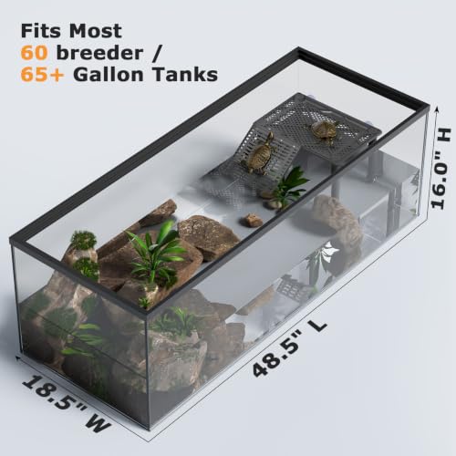 Large Standing Turtle Basking Platform with Ramp, Food Tray, Upgraded | Dock for Large or Multiple Turtles, Non-Slip Ramp, Adjustable Height, for 65+ Gallon Aquariums (Fits Tanks Over 14+ In Wide) - size: 12.72 × 8.74 inch