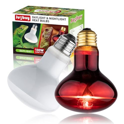 Heat lamp Bulbs Day & Night Combo, 100 Watt UVA Daylight Basking Spot Light and Red Infrared Heating Light for Bearded Dragon, Turtle, Lizard, Snake, Tortoise, Chameleon, Amphibians - 2 Pack - size: Red + White