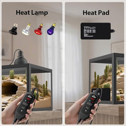 Reptile Dimming Thermostat PID Temperature Controller for Heat Lamp | Digital LED Screen with Memory Function, Night Mode and Precise Temperature Control for Terrarium Reptiles, 40-108°F Range