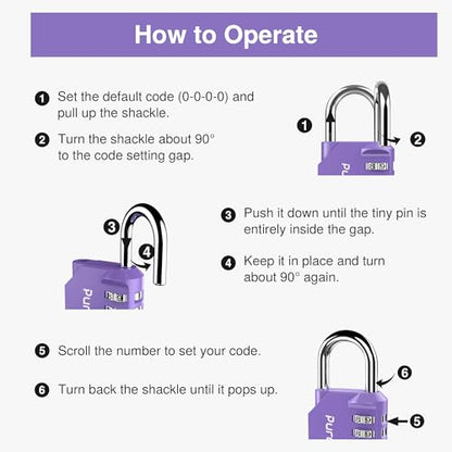 Puroma 1 Pack Combination Lock Locker 4 Digits Combo Padlock Gym Purple | For School Gate Fence Toolbox Hasp Storage, Outdoor, Resettable, Weatherproof, Side Window, Crack Cut Resist, Hardened Steel - color: Purple