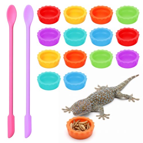 14 PCS Crested Gecko Food and Water Bowl, Gecko Feeding Bowls | Reusable Silicone Reptile Feeding Dish, Crested Gecko Tank Accessories for Tortoise Lizard Bearded Dragon Hermit Crab