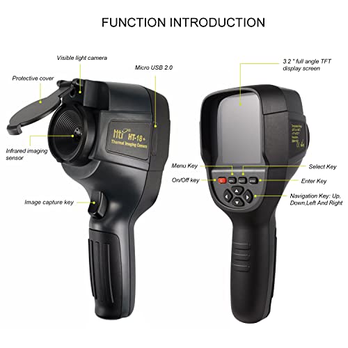 256X192 Higher IR Resolution HT-18+ Handheld Thermal Camera from HTI -18 Newest Update, IR Resolution Improved to 256x192 with 25 HZ, 300,000 Pixels, Easy to Read 3.2" Color Display, Includes Battery
