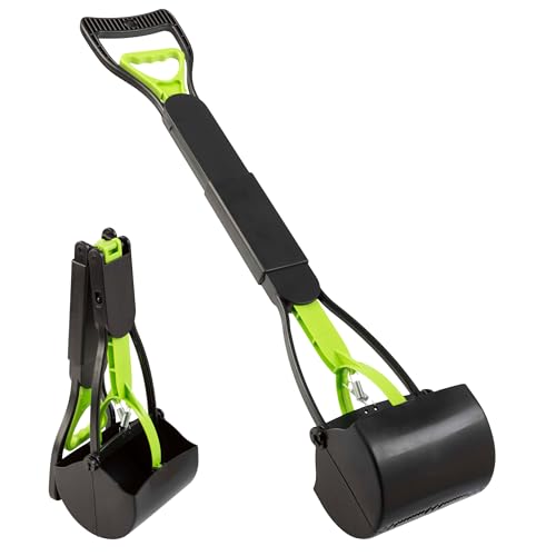 Pooper Scooper - Foldable Cat and Dog Poop Scoop with Ergonomic Handle - Enables One-Handed Use on Concrete, Grass, and Gravel by PETMAKER (Green)