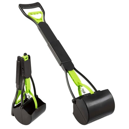 Pooper Scooper - Foldable Cat and Dog Poop Scoop with Ergonomic Handle - Enables One-Handed Use on Concrete, Grass, and Gravel by PETMAKER (Green)