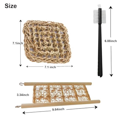 Hermit Crab Climbing Toys,Hermit Crab Accessories for Live Hermit Crab Chameleon Hamster Guinea Pig Seagrass Hammocks and Reptile Ladder Bridge Set with Small Brush