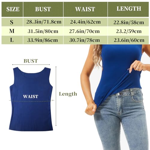 Toulite 4 Pcs Thermal Tank Tops Women Underwear Tops Sleeveless Undershirt for Women Cotton Camisole Warm Base Layer - color: Black, White, Pink, Dark Blue, size: Large