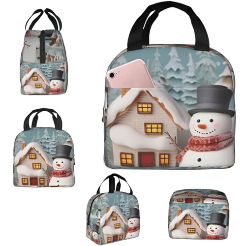 Insulated Lunch Bag Snowman and Village Lunch Box for Women Men Reusable Leakproof Lunch Cooler Bag for Office Picnic - color: Snowman And Village