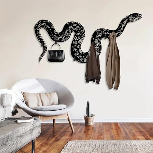 Hunanies Snake Coat Rack Wall Mount, Large Snake Coat Hooks, Snake Metal Wall Hanger, Animal Wall Decor, Clothes Hat Key Coat Hook, Entryway Wall Decor (Gold, 30"x14") - color: Gold, size: 30"Lx14"W