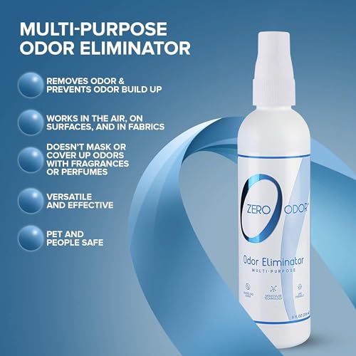 Zero Odor Multi-Purpose Odor Eliminator, Car & Room Air Freshener, 8 oz | Unscented Travel Size Spray for Bathroom, Closet, Kitchen & Small Spaces, Over 1,000 sprays - size: 8 Fl Oz (Pack of 1)