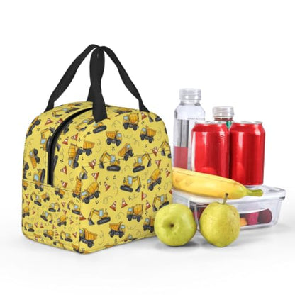 Women Truck Excavato Print Insulated Lunch Box Thermal | Truck Yellow Excavato, Neoprene Fresh-Keeping Tote, Adjustable Strap for Office & Picnic - color: Pattern (861)