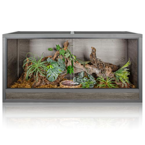 120 Gallon Reptile Tank, 48 x 24 x 24 Wooden Reptile Terrarium with Sliding Door & Top Screen Ventilation, Suitable for Bearded Dragon Ball Python Gecko Lizard, Better Insulation