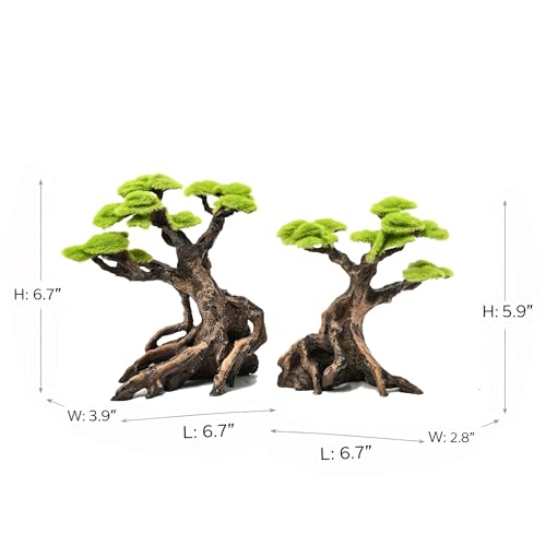 Fish Tank Decor Aquarium Bonsai Tree Resin Ornament with Faux Moss Aquascaping Decoration Artificial Landscape Centerpiece Safe & Fade-Resistant for Betta Shrimp Goldfish