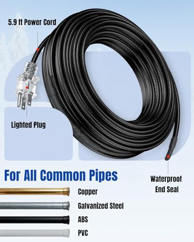Pawfly 12 FT Heat Tape for Water Pipes, 8 W/ft 120 V Pipe Heating Tape, Self-Regulating Heat Trace for Pipe Freeze Protection, Heating Cable for Pipes Roofs, Keep Water Flowing at -40 °F - style: 12 ft