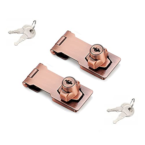 2 Packs Keyed Hasp Locks Twist Knob Keyed Locking Hasp for Small Doors, Cabinets and More,Stainless Steel Steel, Hasp Lock Catch Latch Safety Lock Door Lock with Keys (3inch, Copper) - color: Copper, size: Straight 3 Inch