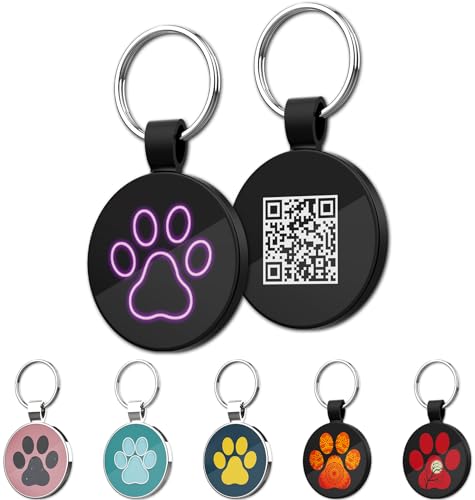 MYLUCKYTAG QR Code Pet ID | Personalized Dog & Cat Collar Tag | Online Profile with Instant Scanned Location Alert Email - style: Neon Paw