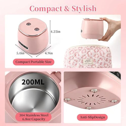 BQAN Rechargeable Nail Tool Cleaner, 3 Timers Mode Jewelry Cleaner, Portable 200ML Cleaning Machine for Nail Art Brushes, Drill Bits, Rings, Jewelry Home and Salon Use(Pink) - color: Pink