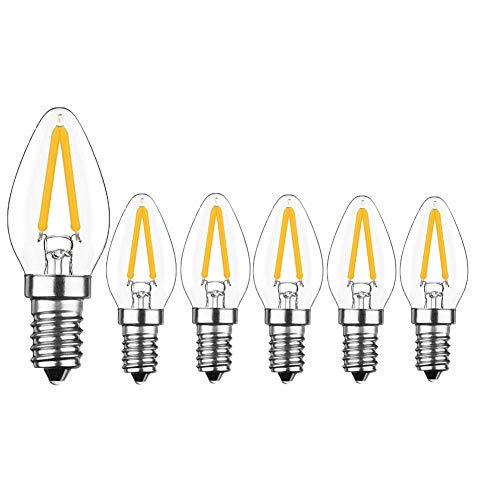 C7 Night Light Bulb, 15 Watt Enquivalent Led Bulbs (6PC Warm White) | 2W E12 Night Light Bulbs, 120V Dimmable 2700K Warm White, C7 Mini Candle Torpedo Shape for Night Light - color: Warm White