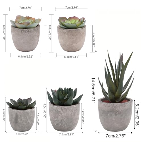 Artificial Succulent Plants Set, Low Maintenance Home Office Decor | Realistic faux succulent set, no water or sun. For desk, shelf, office, living room. Great gift for plant lovers.