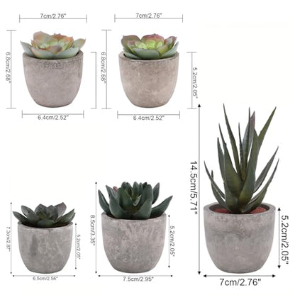Artificial Succulent Plants Set, Low Maintenance Home Office Decor | Realistic faux succulent set, no water or sun. For desk, shelf, office, living room. Great gift for plant lovers.