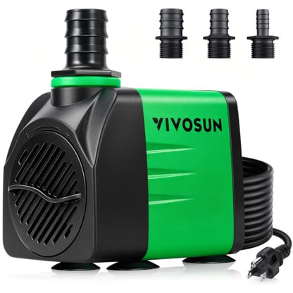 VIVOSUN 550GPH Submersible Fountain Water Pump for Pond, Aquarium, Statuary | 2000L/H, 35W, Ultra Quiet Water Pump with 8.2ft. High Lift and 6.5ft. Power Cord, 3 Nozzles for Hydroponics - size: 6"×4"-550